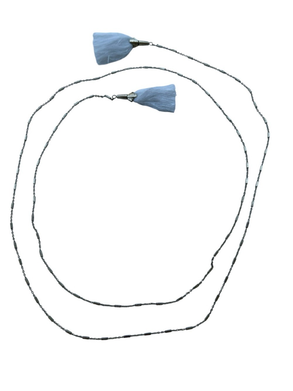 Delicate Gold Lariat Necklace with White Tassels